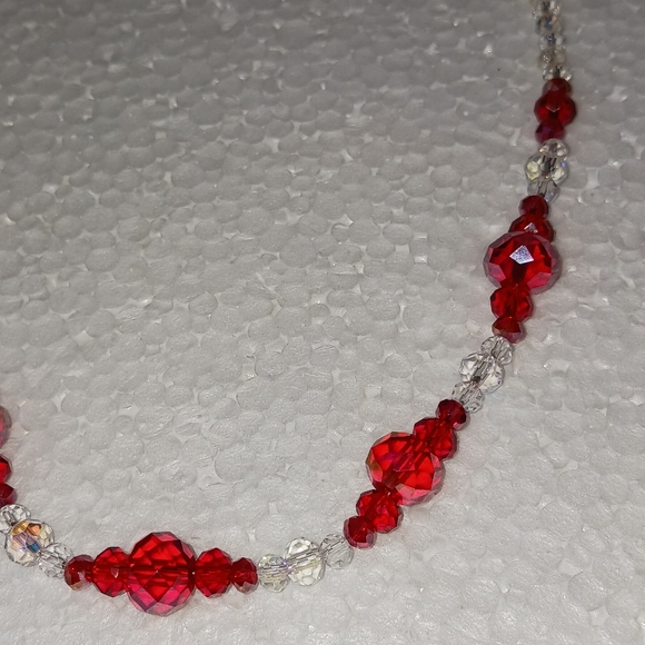 New, Crystal Necklace red and clear crystals and silver clasp - Picture 4 of 4
